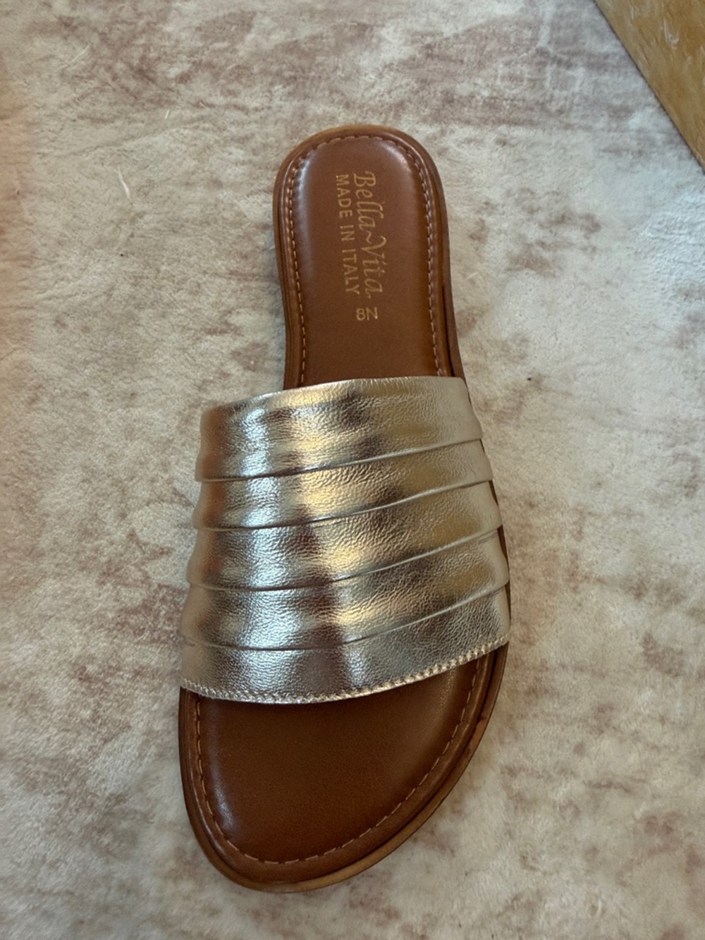Bella Vita Gold Metallic Pleated Slide Sandal